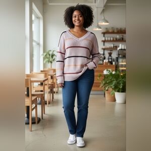 American Eagle Womens Sweater Sz S Striped Lightweight V Neck